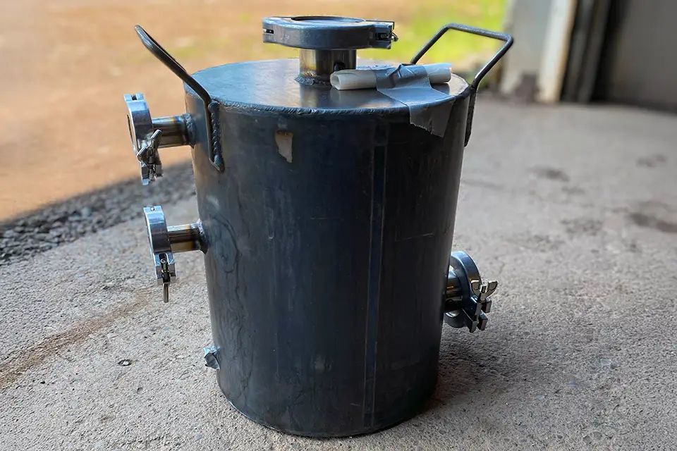 chemical tank with many fittings