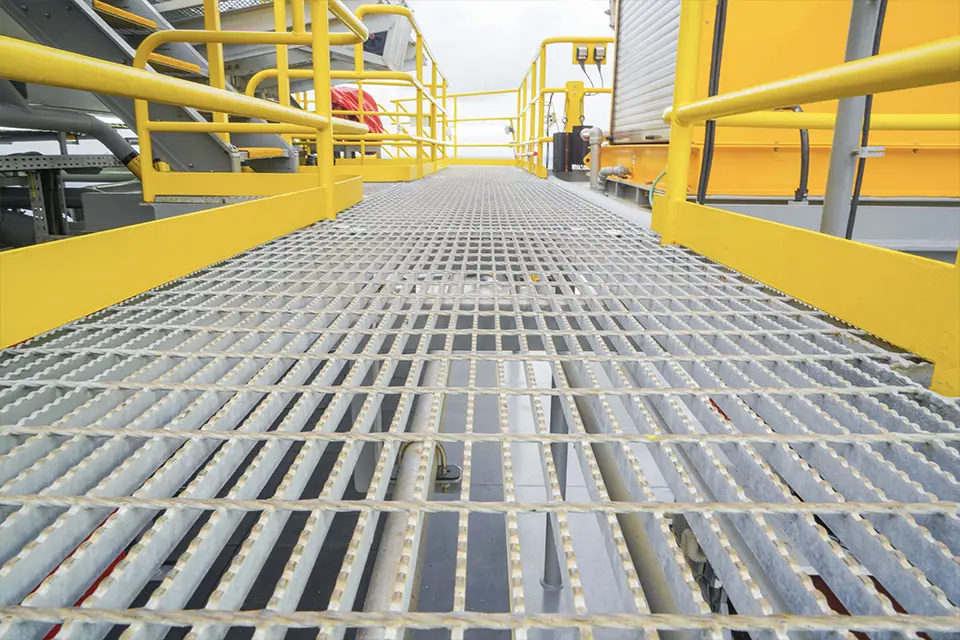 close-up view of industrial catwalk